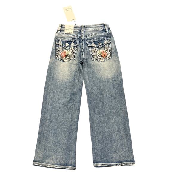 Telepatia Denim - Telepatía Mid-Rise, Wide-Leg Denim Stretch Embellished Jeans Women’s 9/29 Skull